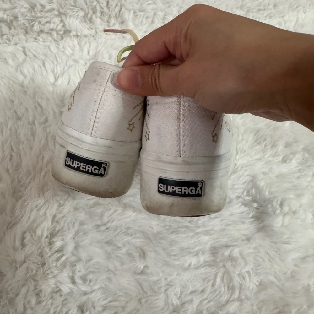 Superga White Platform Sneakers with Multicolor Laces Size 6
